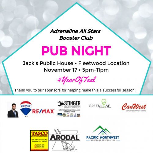 Booster Club - Pub Night Adrenaline Booster Club Pub Night Nov 17