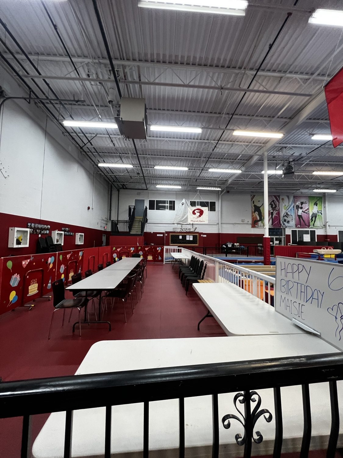 Party space overlooking the gym
